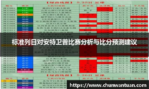 标准列日对安特卫普比赛分析与比分预测建议